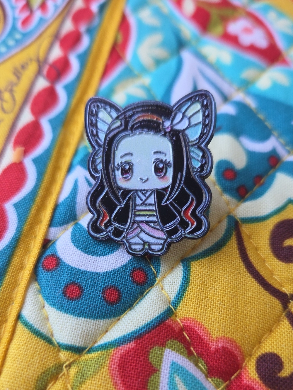 Nezuko Anime Enamel Pin - Black & Pink Kids Accessory